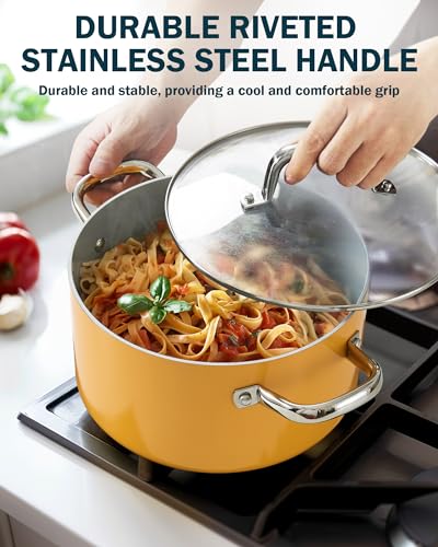 Cook N Home Classic Nonstick Cookware Set, Pots and Pans Cookware Set with Glass Lids and Comfortable Handles, Induction Compatible, 10-Piece, Yellow - color: Yellow
