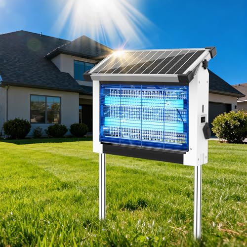 OnBeam Solar Bug Zapper Outdoor, Mosquito Zapper Waterproof Electric Fly Zapper Rechargeable Mosquito Killer Lamp with 10W Solar Panel, 4500V Cordless Fly Trap for Backyard, Patio, Garden, RV, Camping - color: White, size: Standard Zapper