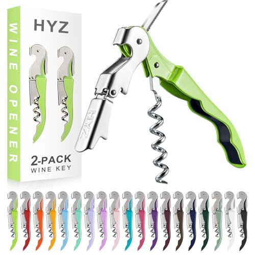HYZ 2-Pack Wine Opener Waiter Corkscrew, Professional Wine Key for Servers, Bartender with Foil Cutter, Manual Wine Bottle Opener Double Hinged (Cyan) - color: Cyan