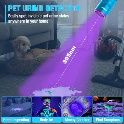 EverBrite Rechargeable Pen Flashlight with UV Light and White Light, 395nm Black Flashlight with Clip, Zoomable 4 Modes with Memory, USB C Cable, for Camping, Emergency, Pet Urine Detection,Blue - color: Blue