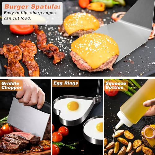 N NOBLE FAMILY 27 PCS Griddle Accessories Kit, Flat Top Grill Accessories Set for Camping, Professional Griddle Spatula Set with Melting Dome, Burger Press for Outdoor BBQ Teppanyaki - style: Black Griddle Accessories