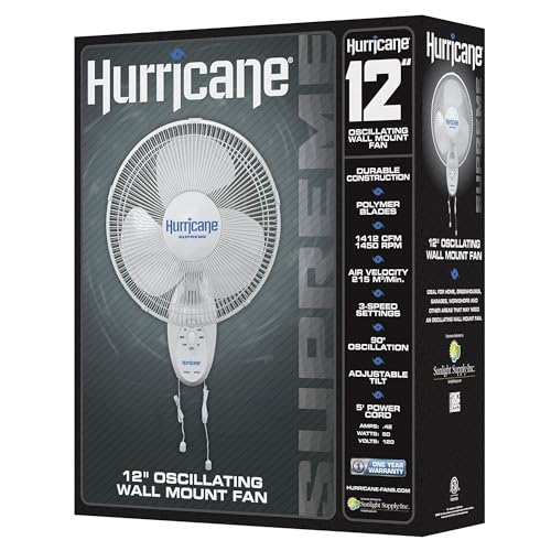 Hurricane Supreme 12” Portable Oscillating Wall Mount Fan, Space Saving, Powerful, and Quiet 3 Speed Airflow, Adjustable Tilt for Home and Workshop - style: 12" Supreme