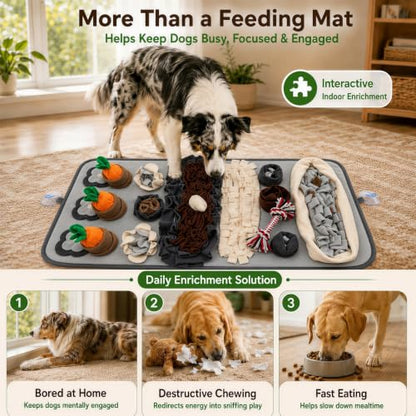 Snuffle Mat for Dogs – Extra Large 32'' x 20'', Washable Slow Feeder Dog Toy, Durable Interactive Dog Puzzle for Mental Stimulation & Nosework Training, with Anti-Slip Suction Cups - color: Gray-Black