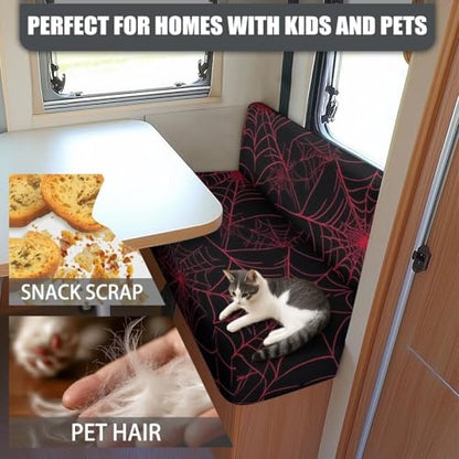RV Dinette Cushion Covers Red Spider Web Stretch Camper Cushion Cover Booth Seats Replacement RV Cushion Covers Washable Sofa Furniture Protector - color: Red Spider Web