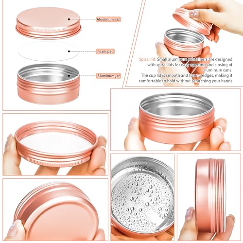 16 Pack 2oz Tin Jars, 60ml Metal Tin cans, 2Ounce Aluminum tin can jar Containers with Screw Lid for Lotion Bars, Toiletries, Creams, Samples, Makeup Cosmetic, Spices, Salve, Balms, Beard Balm - color: Rose Gold