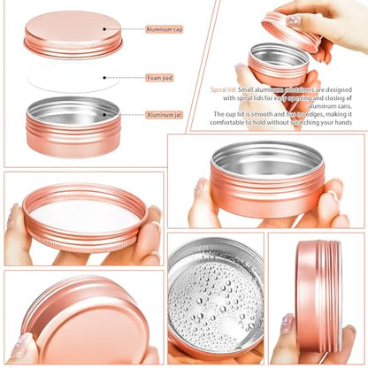 16 Pack 2oz Tin Jars, 60ml Metal Tin cans, 2Ounce Aluminum tin can jar Containers with Screw Lid for Lotion Bars, Toiletries, Creams, Samples, Makeup Cosmetic, Spices, Salve, Balms, Beard Balm - color: Rose Gold
