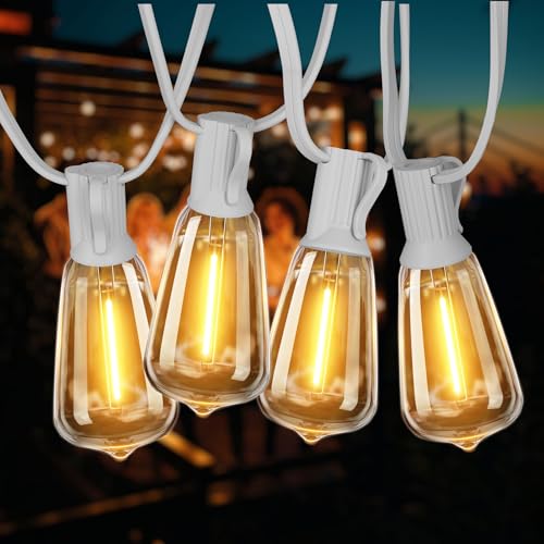 DAMAING Outdoor String Lights 200FT Waterproof, Patio String Light with 104 Edison LED Bulbs - Shatterproof, Connectable Hanging Lights for Outside Backyard, Porch Party Wedding - 2x100FT White Cable - color: White, size: 200 Feet