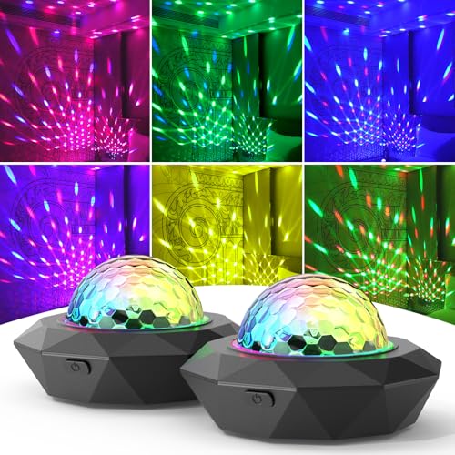 Rechargeable Disco Ball Lights, Mini RGB Party Lights Sound Activated, Strobe Stage Light Perfect for Halloween Christmas Events Birthday Wedding Decorations Home Room Dance Parties -2 Pack - color: 2 Pcak