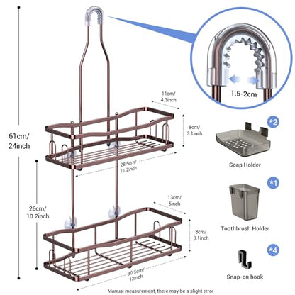 Aitatty Hanging Shower Caddy Bathroom Organizer: Rustproof Shower Shelf Racks Over Shower Head - No Drilling Inside Bath Shower Rack Shelves Over Showerhead for Shampoo with Soap Holder Bronze - color: Bronze