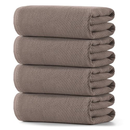 REDKISS 100% Cotton Waffle Weave Bath Towels 4 Pack - 27.5x55 Inches| Lightweight, Quick Dry & Highly Absorbent,Perfect for Spa, Gym, Travel, Guest Bathroom-Brown - color: Brown