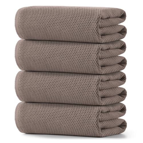 REDKISS 100% Cotton Waffle Weave Bath Towels 4 Pack - 27.5x55 Inches| Lightweight, Quick Dry & Highly Absorbent,Perfect for Spa, Gym, Travel, Guest Bathroom-Brown - color: Brown
