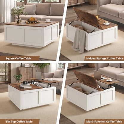 HedoAjim Lift Top Coffee Table with Storage, 31.5" Square White Coffee Table with Large Hidden Storage, Wood Living Room Table Center Table for Living Room Dining Reception Room - color: Brown