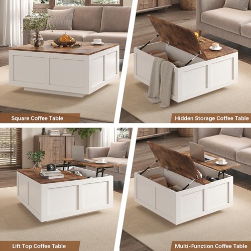 HedoAjim Lift Top Coffee Table with Storage, 31.5" Square White Coffee Table with Large Hidden Storage, Wood Living Room Table Center Table for Living Room Dining Reception Room - color: Brown