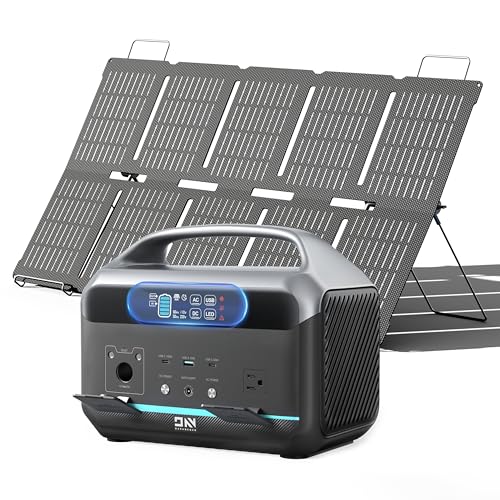 Solar Generator 600W (Surge 1200W), Portable Power Station with 100W Solar Panel, 576Wh (180,000mAh) LFP Battery with AC & DC Outlets, 1 Hour Fast Charging for Home & Emergency, Camping, CPAP - color: Carbon Black