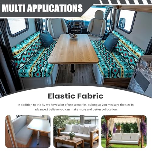 SEANATIVE RV Dinette Cushion Covers Stretch Blue Aztec Printed RV Sofa Seat Slipcovers Replacement Non-Slip Camper Cushion Slipcovers Washable RV Dinette Seat Covers - color: Blue Aztec Print