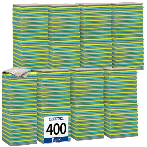 FIXSMITH Shop Towels-400 Pack, Multi-Functional Shop Rags, 12 x 16 in Microfiber Cleaning Cloth, Highly Absorbent Cleaning Rags, Cleaning Towels for Car Kitchen Home Office - color: 3 Colors Assorted, size: 400pk