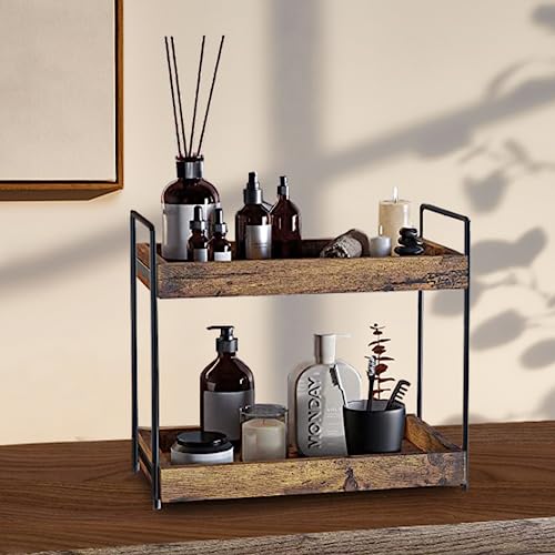mahueeol 2 Tier Wood Counter Organizer | Bathroom Vanity Use, Kitchen Use - style: Rustic