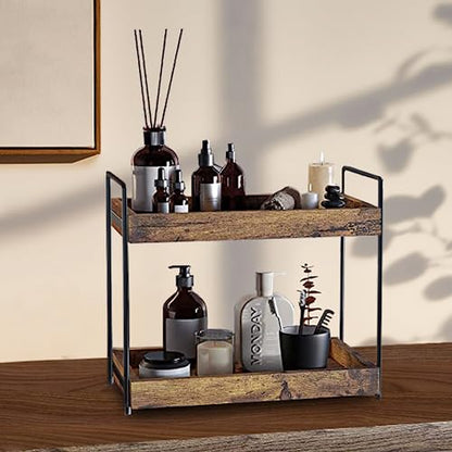 mahueeol 2 Tier Wood Counter Organizer | Bathroom Vanity Use, Kitchen Use - style: Rustic