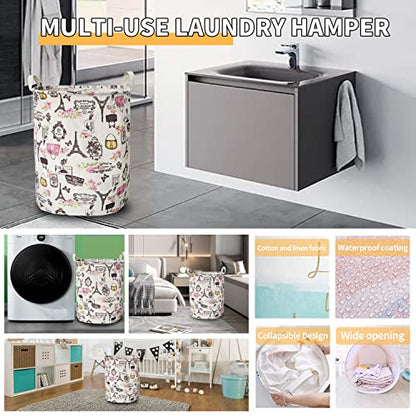 Merdes 19.7’’ Waterproof Foldable Laundry Hamper, Dirty Clothes Laundry Basket, Linen Bin Storage Organizer for Toy Collection (Paris) - color: Paris