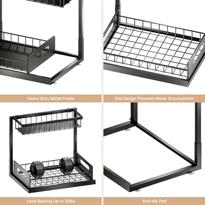 Under Sink Organizer and Storage 2 Pack, Slide Out Cabinet Organizer, Pull Out Sink Shelf for Kitchen Bathroom Laundry, Black