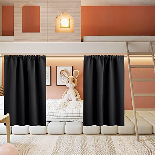 RYB HOME Half Curtain Tiers 36 inch Length, Rod Pocket Summer Heat Blocking Thermal Insulated Short Blackout Curtains for Small Window, Width 34 by Length 36, Black, 2 Panels - color: Black, size: 34"W x 36"L (Pack of 2)