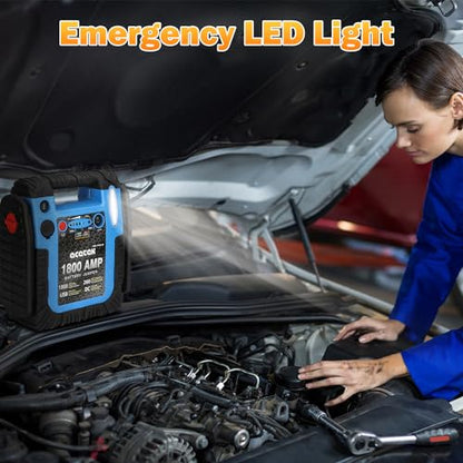 1800A Jump Starter with Air Compressor – Auto Battery Booster for 6.0L Gas/6.0L Diesel, 260PSI Tire Inflator, 20000mAh Power Bank with USB Charging & LED Emergency Light