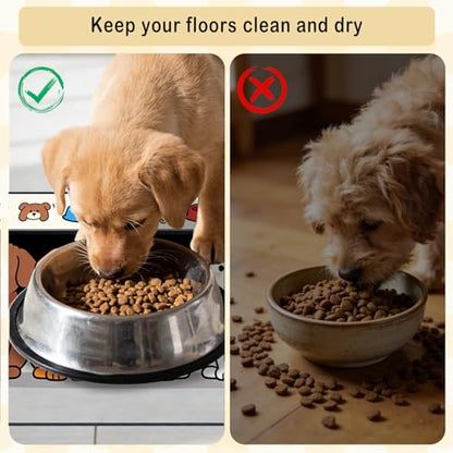 Nuxovilar Pet Food Mat Dog Supplies Cute Canine-Themed Polyester (23.62×17.71 inches) Bowl Water Spill Pad Feeding Gear for Home, Feeding Area, Pet Station - color: Mi07690