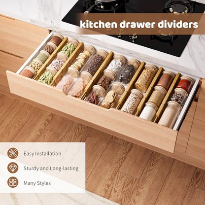Bamboo Drawer Dividers with Inserts kitchen drawer organizer Adjustable Expandable 8 Pack Organizer Set for Kitchen Bedroom Bathroom Office 8 Dividers with 16 Inserts (Natural, Large (18-22.5IN)) - size: Large (18-22.5IN)