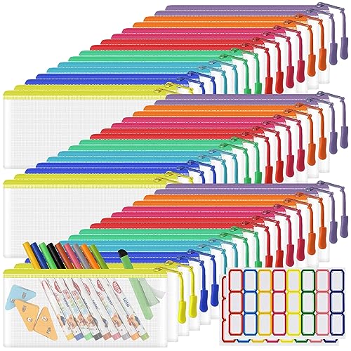 YOPCDJ 48 Pack Mesh Zipper Pouch Bags - Small, Clear Pencil Pouch Bulk, Travel Storage - color: 8 Color, size: A6 48