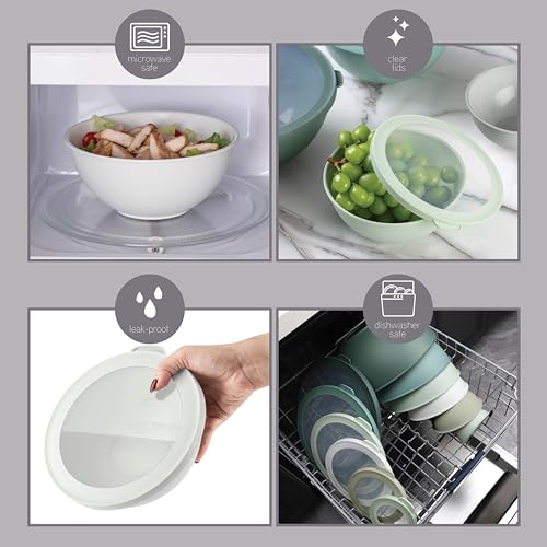 COOK WITH COLOR Mixing Bowls with TPR Lids - 12 Piece Plastic Nesting Bowls Set includes 6 Prep Bowls and 6 Lids - Microwave Safe (Sage) - color: Sage TPR Lids
