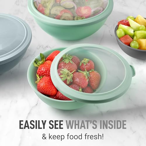 Zulay Kitchen 12 Piece Plastic Nesting Mixing Bowl Set - Colorful Bowls with Lids - Microwave and Freezer Safe (Mint Ombre) - color: Mint