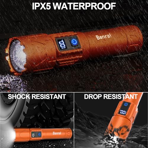 Rechargeable Tactical Flashlights 2000 High Lumens - 5000mAh Super Bright LED Powerful Flash Light, Waterproof Handheld USB C Flashlight for Home,Car,Camping,Emergencies,5 Modes,Zoomable (1, Orange) - color: Orange