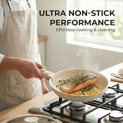 Sunhouse 5-Piece Ceramic Pots and Pans Set Non Stick, Nonstick Kitchen Cookware Sets, Non Toxic Pots and Pans Set Non Stick, PFAS PFOA & PTFE Free, Detachable Handle Pots and Pans, Camping RV Cookware