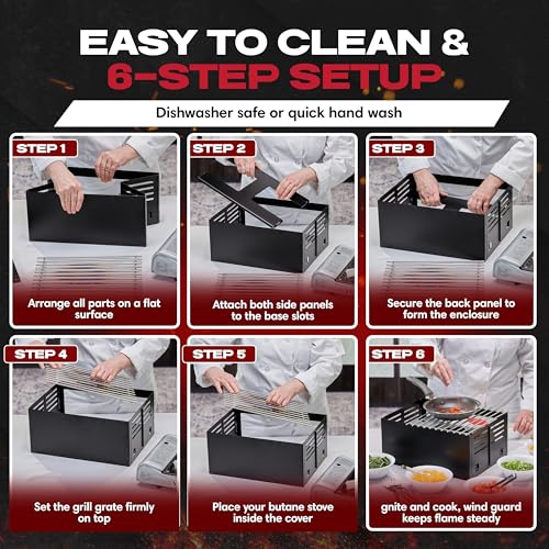 Chef Master Butane Stove Cover - Universal Fit for Any Standard Size - Premium Black Steel Collapsible Camp Wind Guard - Camping Windscreen & Grill Wind Blocker Panel - Outdoor Cooking Accessory 90278 - size: Black Steel