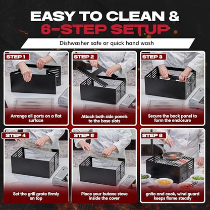 Chef Master Butane Stove Cover - Universal Fit for Any Standard Size - Premium Black Steel Collapsible Camp Wind Guard - Camping Windscreen & Grill Wind Blocker Panel - Outdoor Cooking Accessory 90278 - size: Black Steel