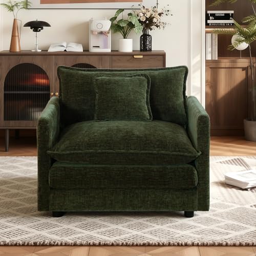 SoarFlash Chenille Single Seat Sofa, with Armests, Green - color: Green, size: 1 Single Seat