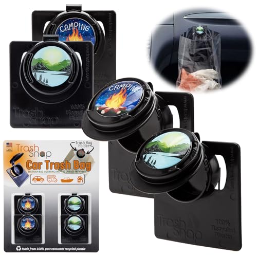 Reusable Bag Holders for Trash & Recycling | Eco-Friendly, Adhesive Clip System for Car, RV, Home, Travel, Boat | Recycled Plastic Let's go Camping + Bliss - 4 Pack - color: Let's go Camping Bliss