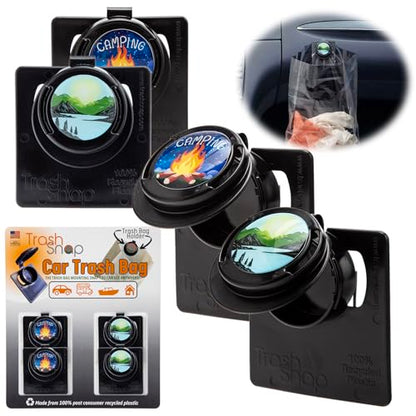Reusable Bag Holders for Trash & Recycling | Eco-Friendly, Adhesive Clip System for Car, RV, Home, Travel, Boat | Recycled Plastic Let's go Camping + Bliss - 4 Pack - color: Let's go Camping Bliss