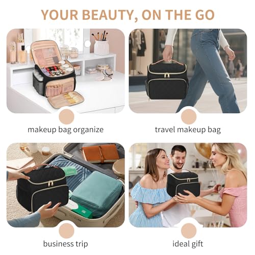 CUBETASTIC Travel Makeup Bag, Large Makeup Case Organizer, Cosmetic Storage | Multi-Pockets, Separate Makeup Brush Compartment, Premiun Metal Two Way Zipper, Portable Handle, Breathable Mesh - color: Black