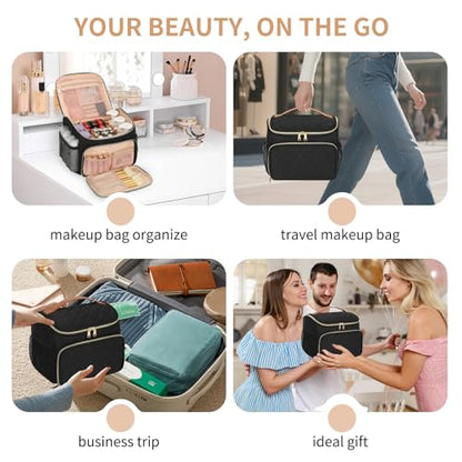 CUBETASTIC Travel Makeup Bag, Large Makeup Case Organizer, Cosmetic Storage | Multi-Pockets, Separate Makeup Brush Compartment, Premiun Metal Two Way Zipper, Portable Handle, Breathable Mesh - color: Black