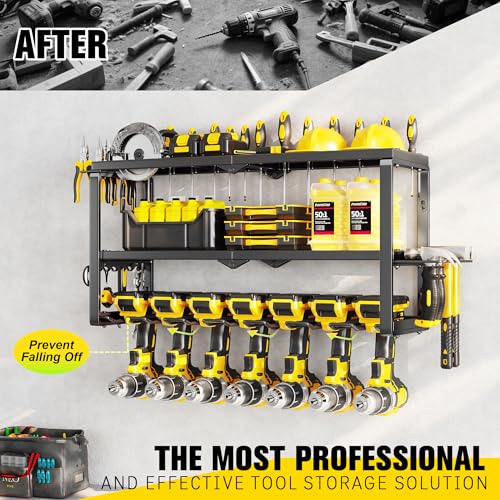 Hipidian Power Tool Organizer Wall Mount- 300lb Capacity 3-Tier Storage Rack with 7 Drill Holders for Garage Tools, Best Birthday Tools Gifts for Men Dad Husband - size: 7 Slots 3 Layers