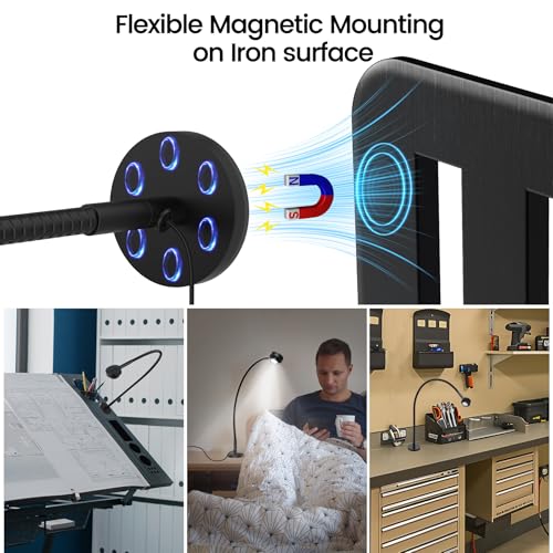 Magnetic Reading Light,Flexible Book Light,Bendable Spotlight Desk Lamp,Head Switch 3 Colors Dimmable LED for Bedside Bed Frame, All Metal CRI95+ Power By USB C, Adapter Included - color: Magnetic Base