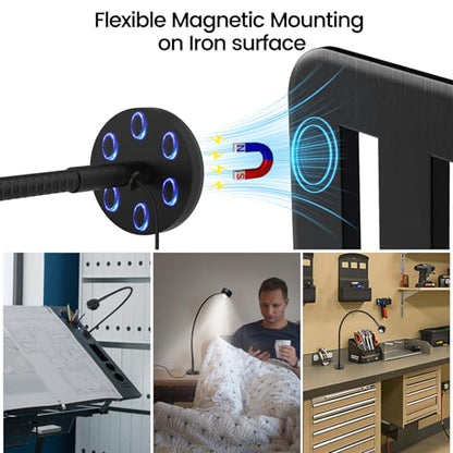 Magnetic Reading Light,Flexible Book Light,Bendable Spotlight Desk Lamp,Head Switch 3 Colors Dimmable LED for Bedside Bed Frame, All Metal CRI95+ Power By USB C, Adapter Included - color: Magnetic Base