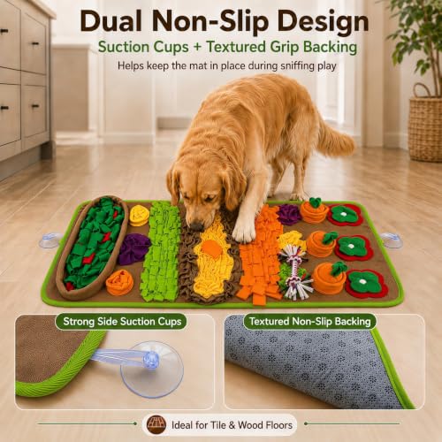Snuffle Mat for Dogs – Extra Large 32'' x 20'', Washable Slow Feeder Dog Toy, Durable Interactive Dog Puzzle for Mental Stimulation & Nosework Training, with Anti-Slip Suction Cups - color: Green-Yellow