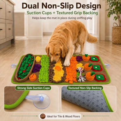 Snuffle Mat for Dogs – Extra Large 32'' x 20'', Washable Slow Feeder Dog Toy, Durable Interactive Dog Puzzle for Mental Stimulation & Nosework Training, with Anti-Slip Suction Cups - color: Green-Yellow