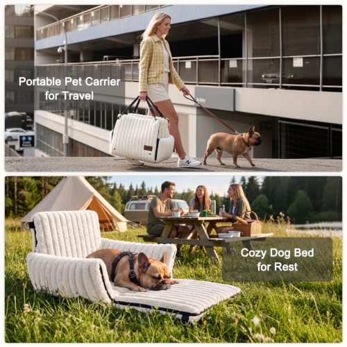 MIXJOY 6-in-1 Dog Car Seat for Small/Medium Dogs up to 25 lbs, Multi-Functional Dog Carrier for Car with Detachable Washable Cover, Pet Travel Bed with Clip-On Safety Leash, Beige - color: Beige