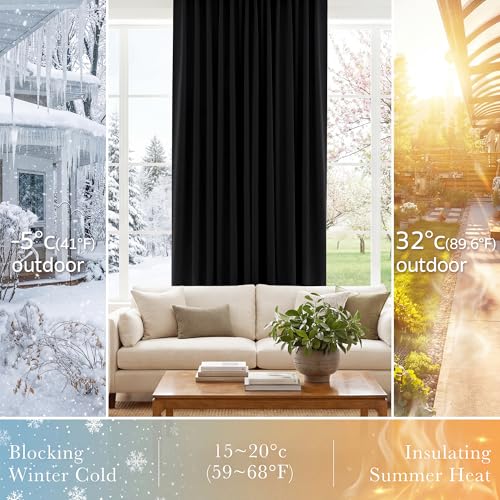 Pony Dance Blackout Curtains Thermal Insulated Window Treatment Panels Room Darkening Shade Drapes for Living Room Back Tab/Rod Pocket Bedroom Draperies, 34 x 63 Inch, Black, 2 Panels - color: Black, size: 34"W x 63"L (Pack of 2)