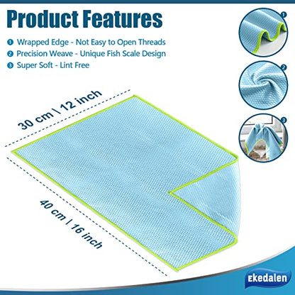 Microfiber Cleaning Cloth Lint Free Glass Cleaner Window Polishing Streak Free Miracle Easy Clean Rag Reusable for Mirror Kitchen Dish Auto Detailing,Pack of 8, 12'' x 16'', Light Blue - color: Light Blue, 12 X 16 Inch