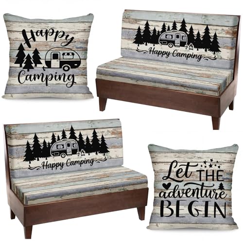 Britimes 6 Pcs RV Dinette Cushion Covers Set Vintage Wood Camper Cushion Covers Replacement Soft Washable RV Happy Camping Seat Cover for Travel Trailer Motorhome Booth Dinette Camper Interior Decor - color: Vintage Wood