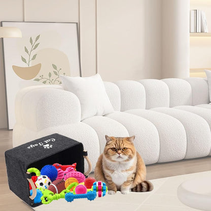 CozyCove Felt pet Toy Box Collapsible Pet Supplies Storage Basket cat toy box storage basket chest organizer，Fabric Storage Bin for Organizing Pet Toys, Blankets, Leashes, and Food